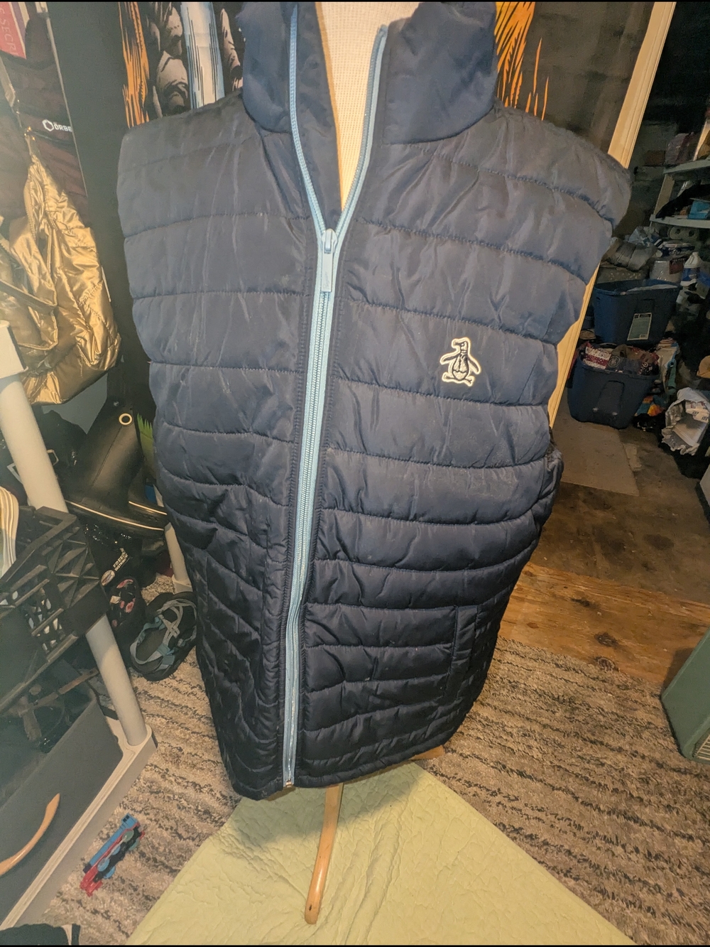Original Penguin Navy Quilted Vest with Light Blue Trim